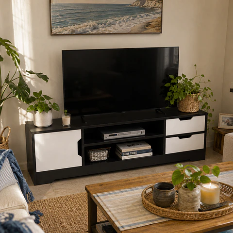 Rack Blanco con Negro 120cm- TV  Living dormitorio
