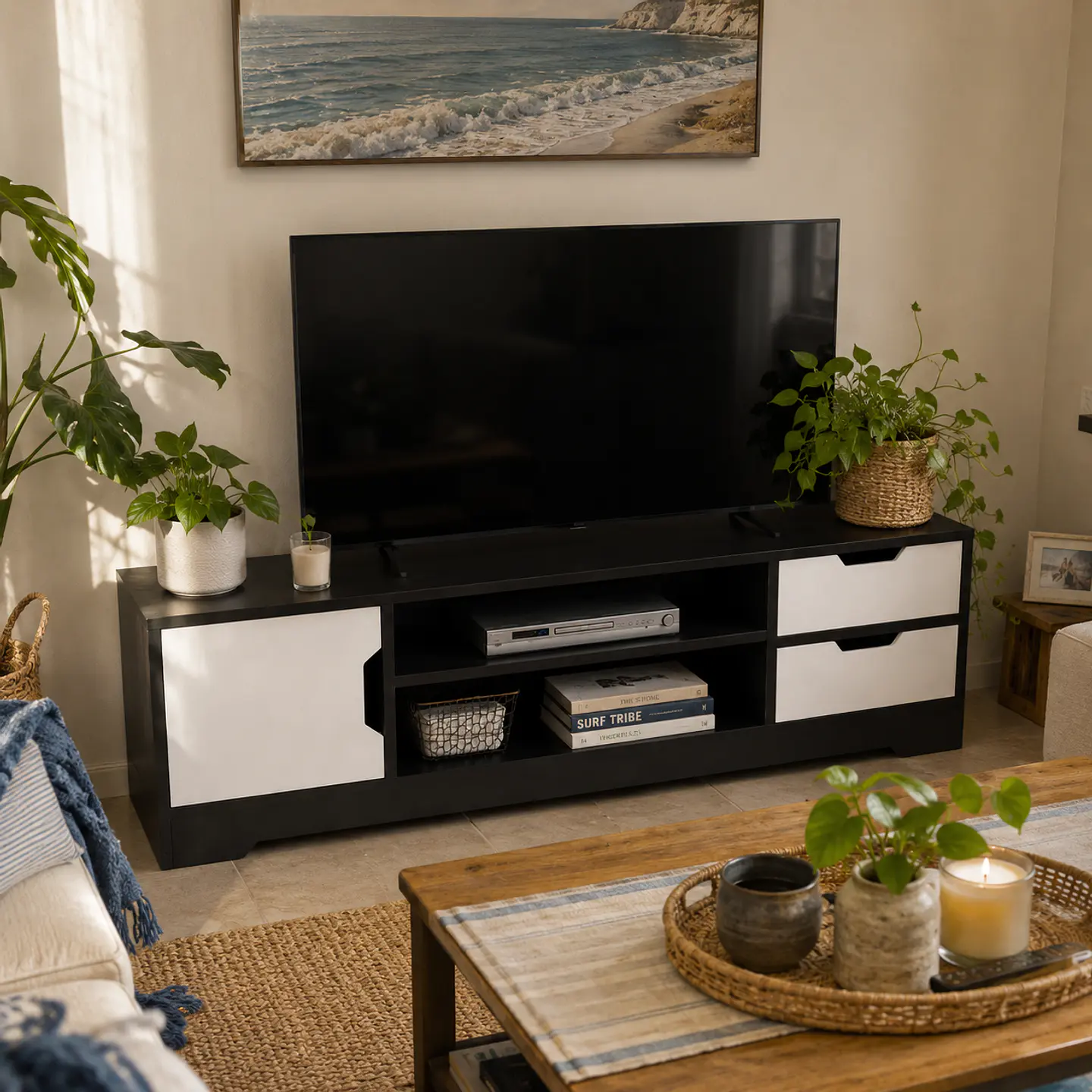 Rack Blanco con Negro 120cm- TV  Living dormitorio 2