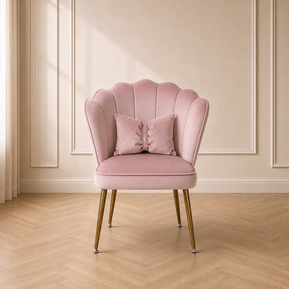 Silla Sitial Princess Corona Velvet Rosa Gold 1