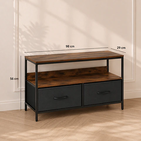 Rack Rustic 2 Cajones MDF Metal 98cm- Tv Living Dormitorio