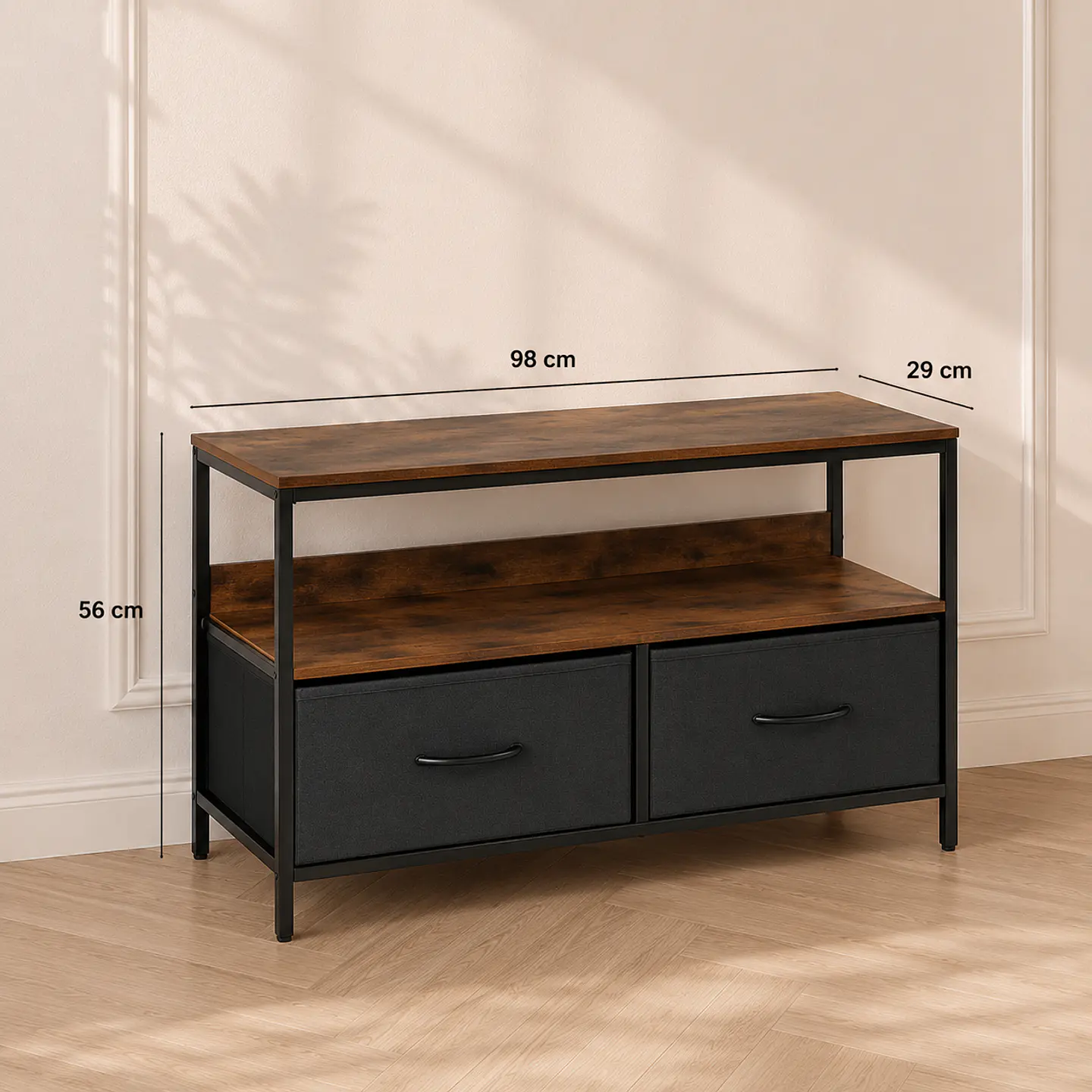 Rack Rustic 2 Cajones MDF Metal 98cm- Tv Living Dormitorio 2