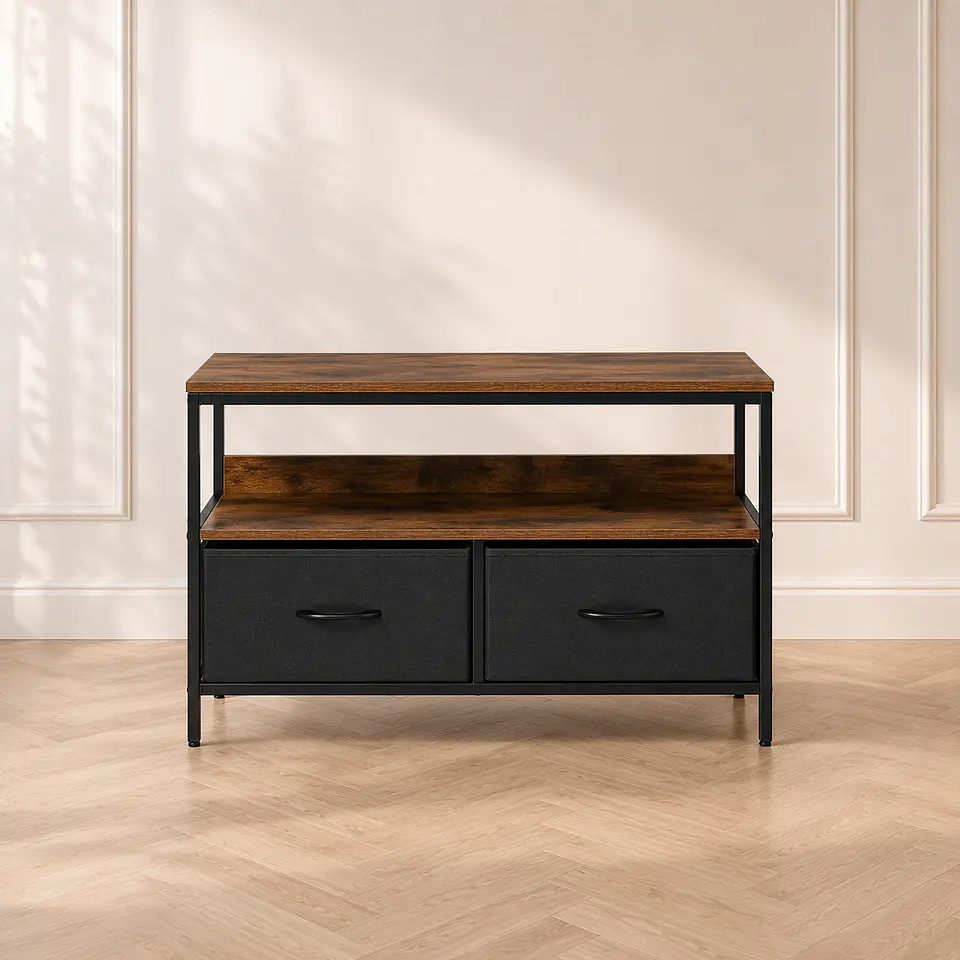 Rack Rustic 2 Cajones MDF Metal 98cm- Tv Living Dormitorio 1