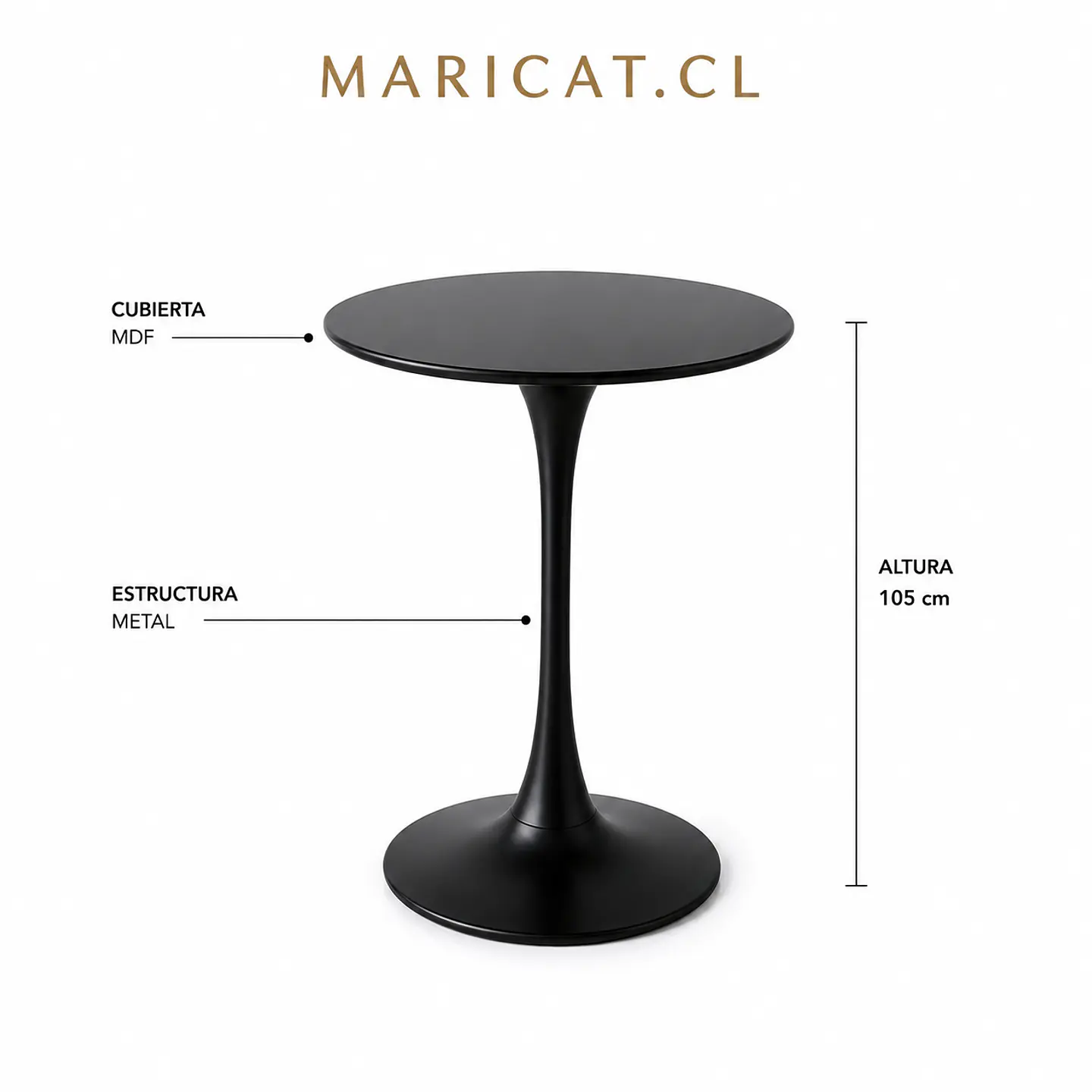 Mesa Tulip Bar Brisa MDF Metal Negro 70cm- Terraza Restaurante Eventos 3