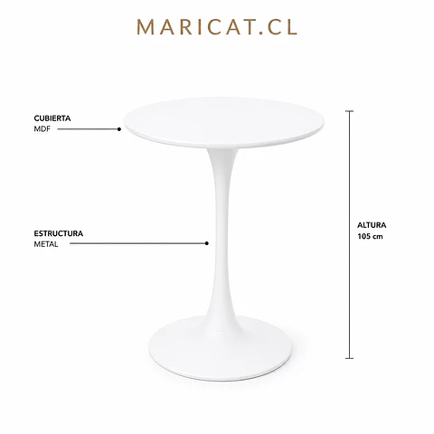Mesa Tulip Bar Brisa MDF Metal Blanco 60cm- Terraza Restaurante Eventos