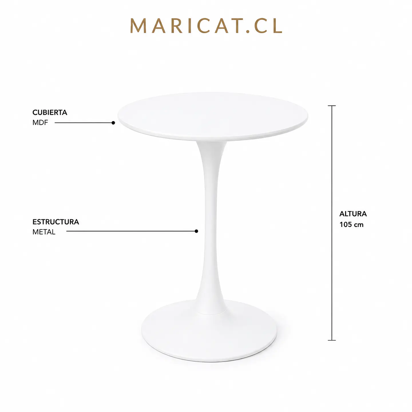 Mesa Tulip Bar Brisa MDF Metal Blanco 60cm- Terraza Restaurante Eventos 2