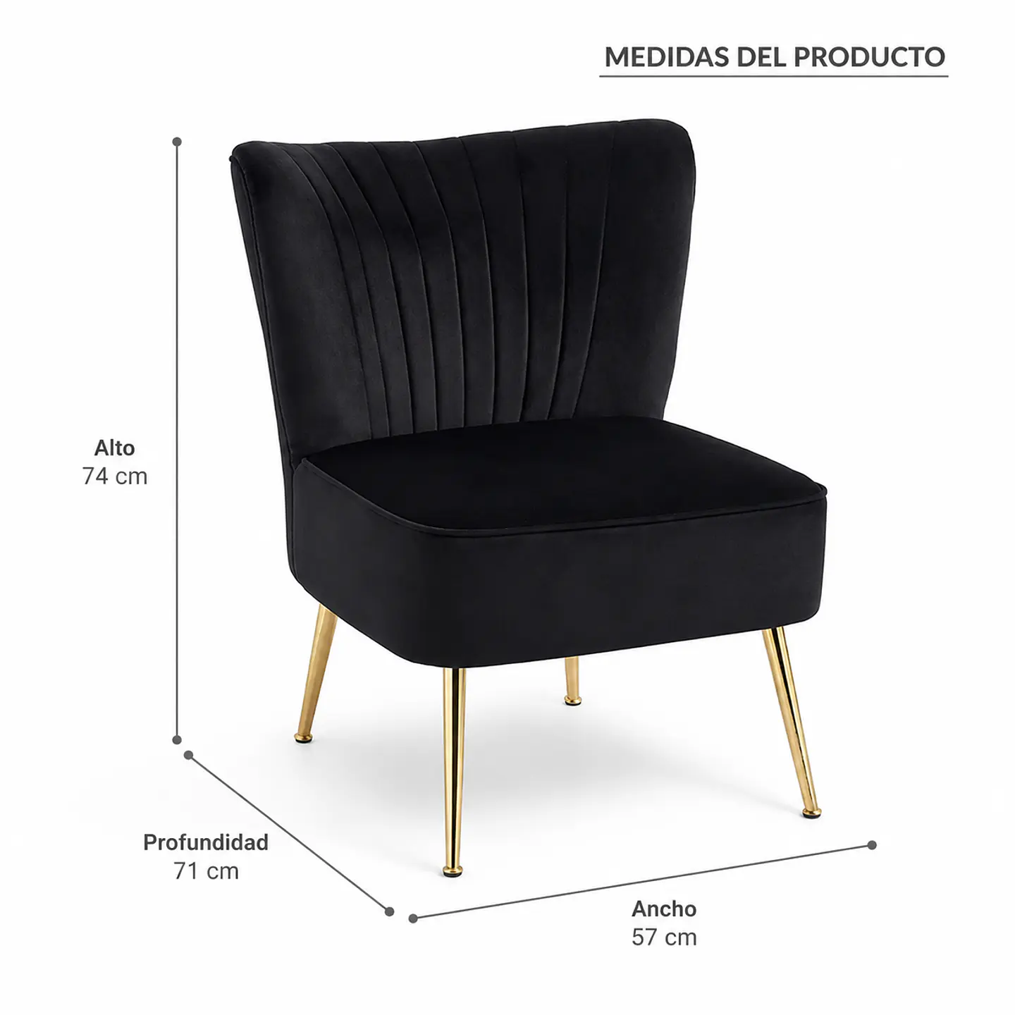 Sillón Noir Velvet Negro Gold -Living Dormitorio Recepción 4