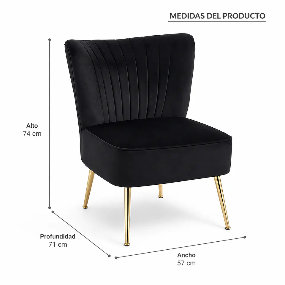 Sillón Noir Velvet Negro Gold -Living Dormitorio Recepción 4