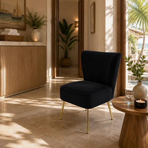 Sillón Noir Velvet Negro Gold -Living Dormitorio Recepción
