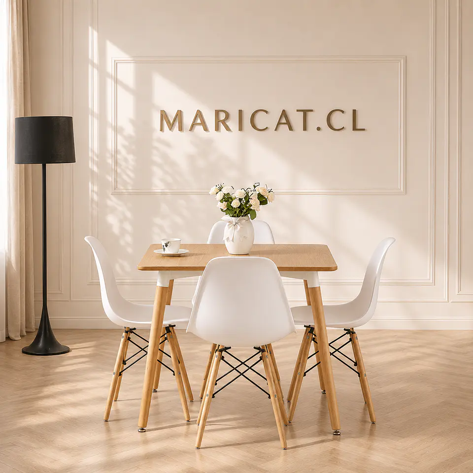 Mesa Eames Cuadrada Wood + 4 sillas eames polipropileno - Comedor 80 cm 2