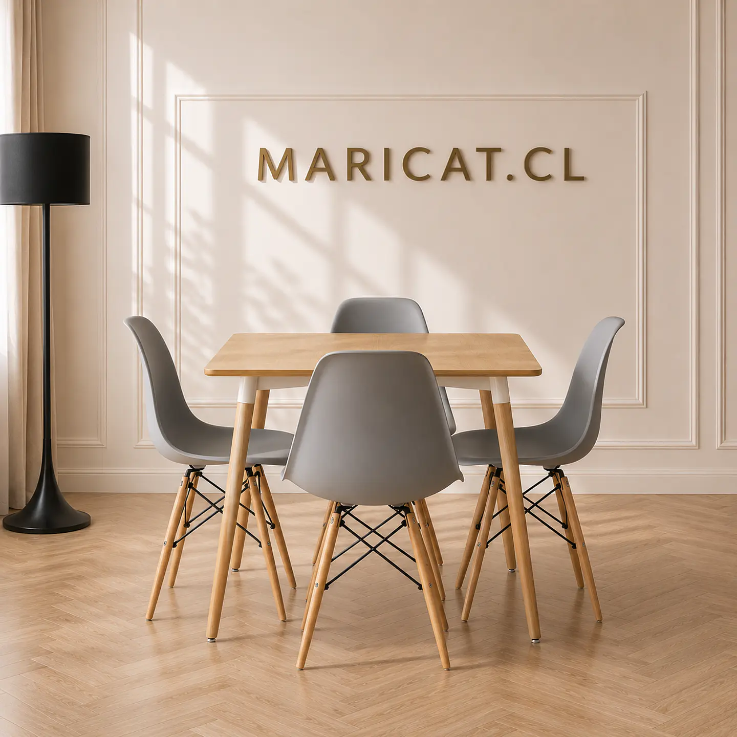 Mesa Eames Cuadrada Wood + 4 sillas eames polipropileno - Comedor 80 cm 3