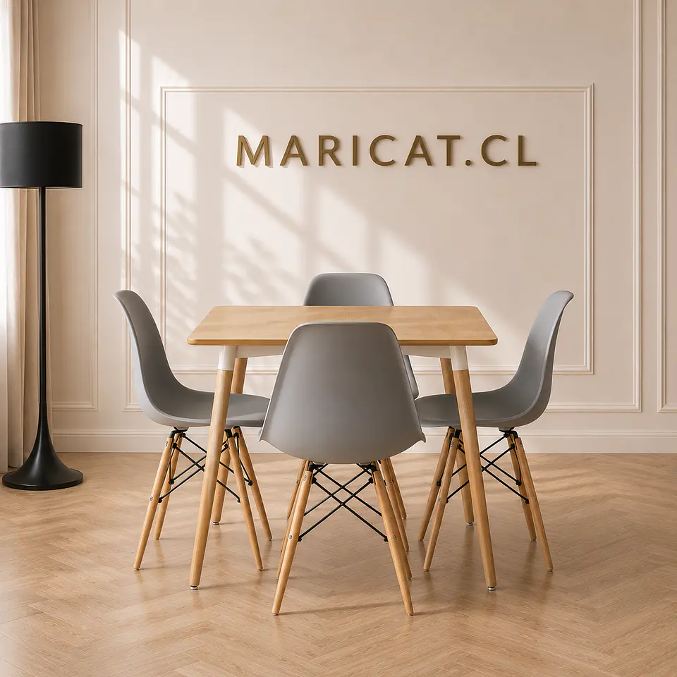 Mesa Eames Cuadrada Wood + 4 sillas eames polipropileno - Comedor 80 cm 3