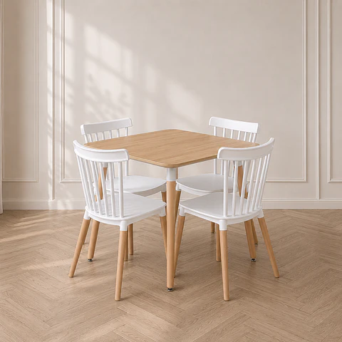 Mesa Eames Cuadrada wood + silla windsor polipropileno -comedor 