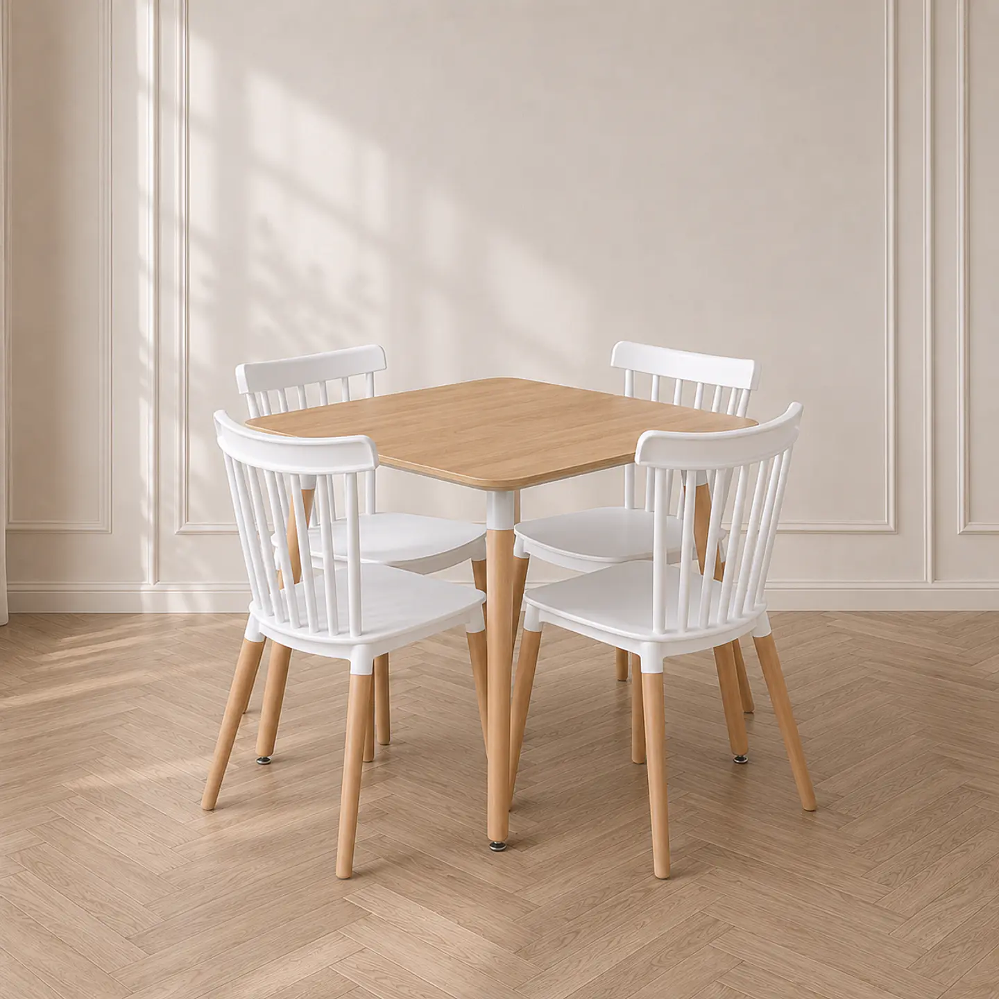 Mesa Eames Cuadrada wood +4 sillas windsor polipropileno - comedor 80cm 1