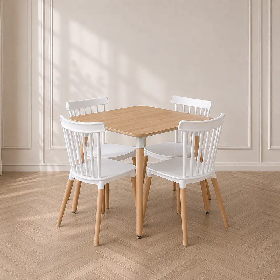 Mesa Eames Cuadrada wood +4 sillas windsor polipropileno - comedor 80cm 1