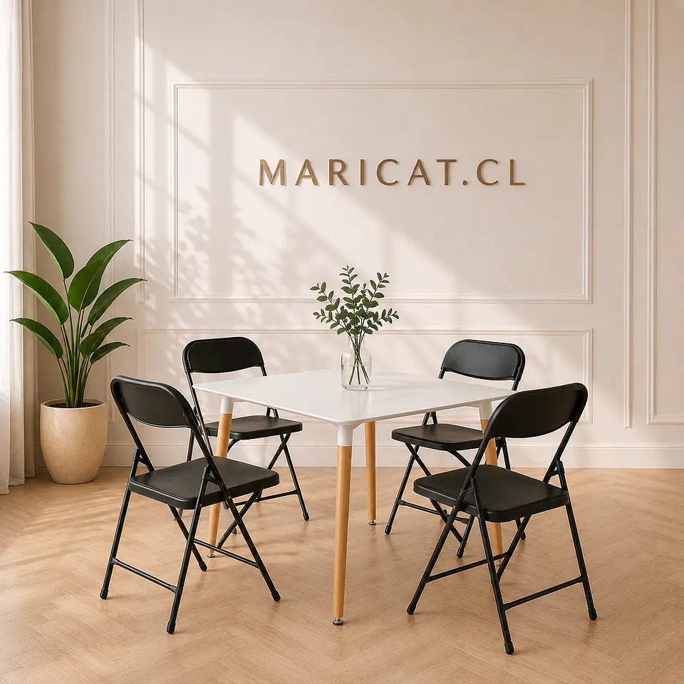 Mesa Cuadrada Eames +4 Sillas Plegable Polipropileno Negro - Comedor 80cm 1