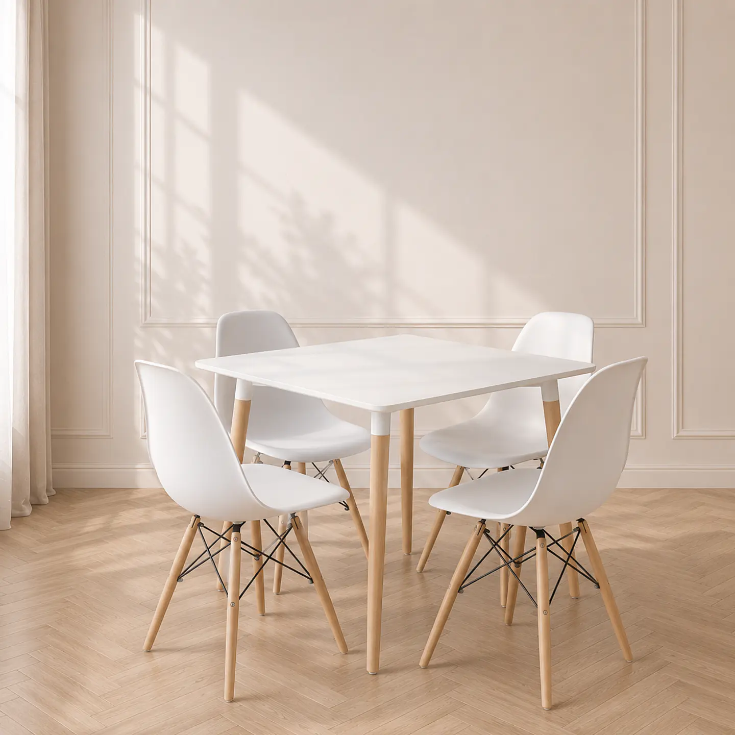 Mesa Cuadrada Eames MDF +4 Sillas Eames Polipropileno – Comedor 80cm 1
