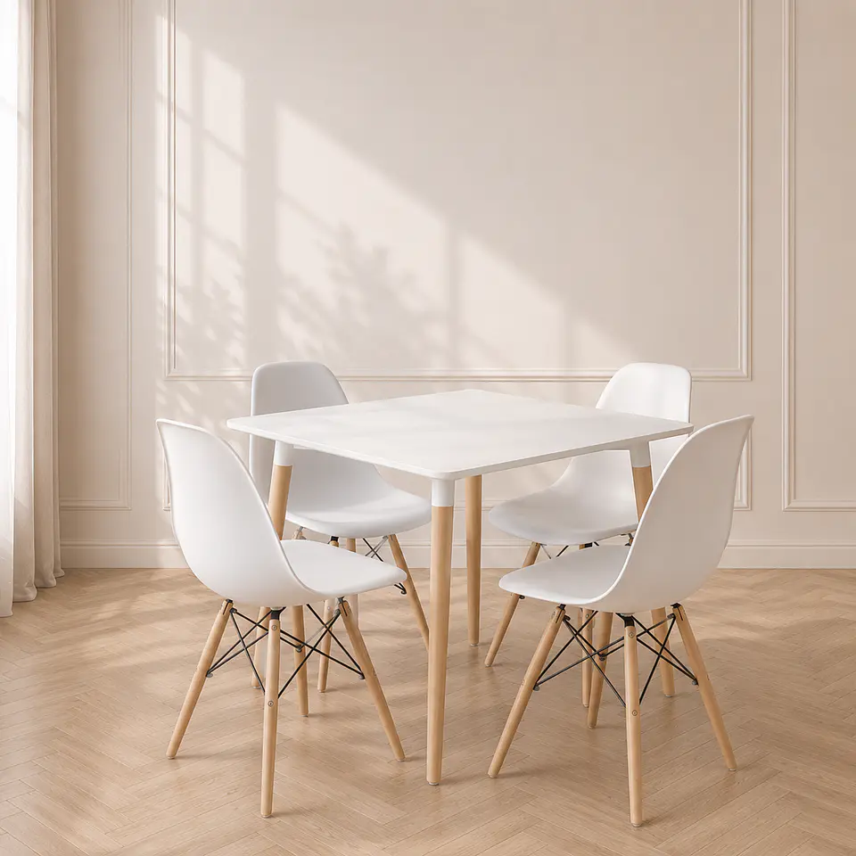 Mesa Cuadrada Eames MDF +4 Sillas Eames Polipropileno – Comedor 80cm 1