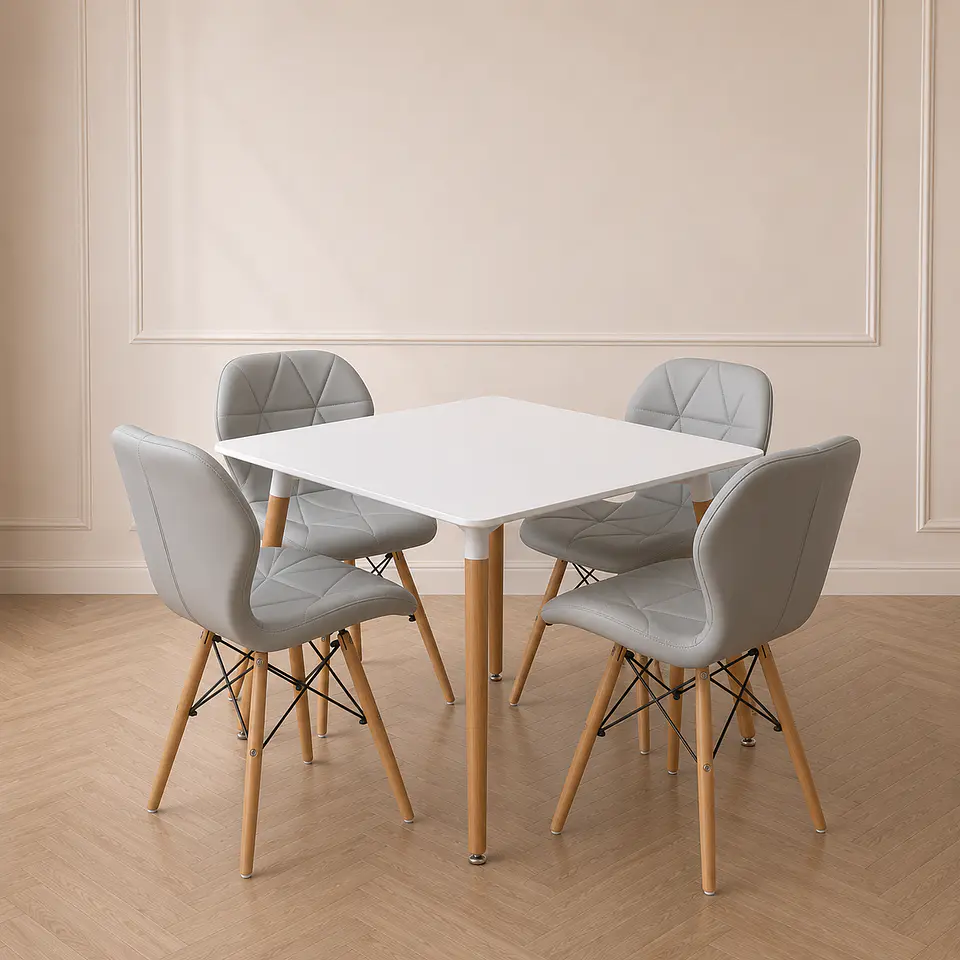 Mesa Cuadrada Eames +4 Sillas Mariposa Acolchada Ecocuero Eames – Comedor 80cm 1