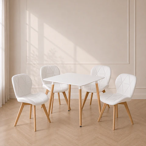 Mesa Cuadrada Eames MDF + 4 Sillas Mariposa Ecocuero Acolchadas- Comedor Cocina Living