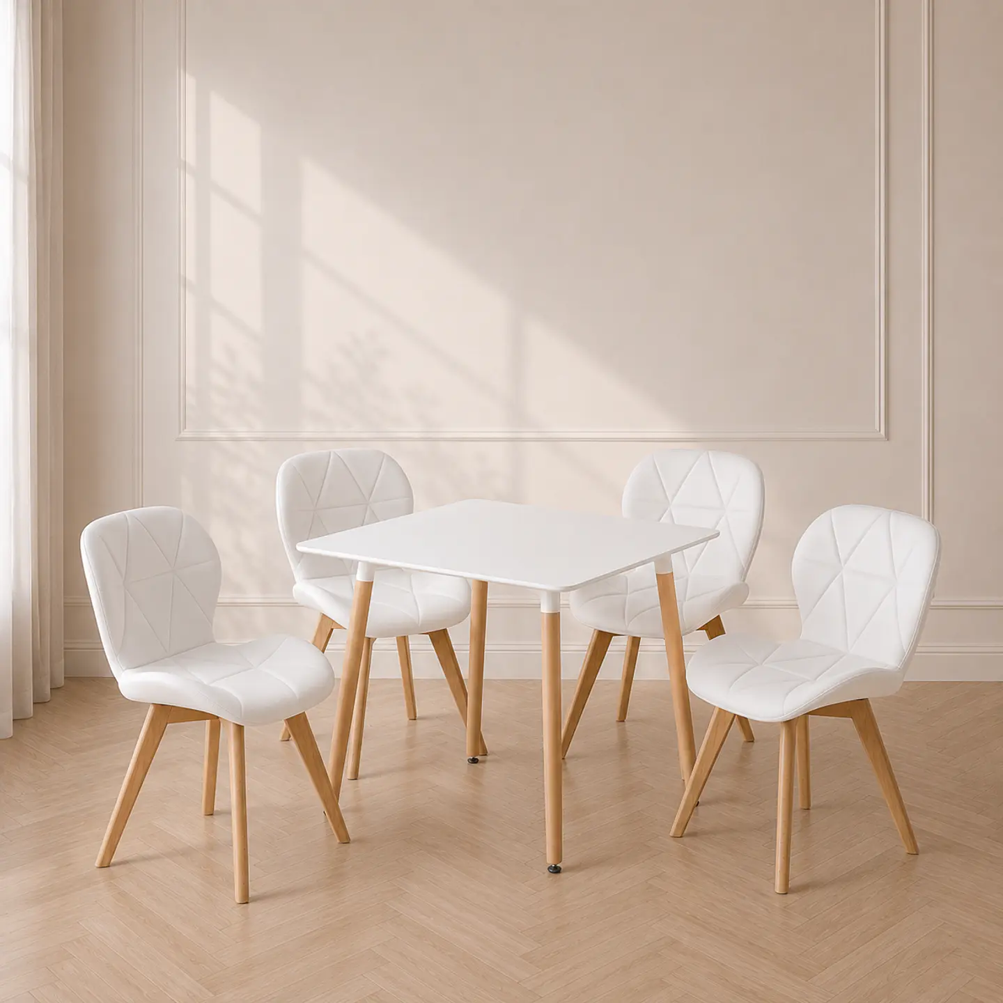 Mesa Cuadrada Eames MDF + 4 Sillas Mariposa Ecocuero Acolchadas- Comedor Cocina Living 1