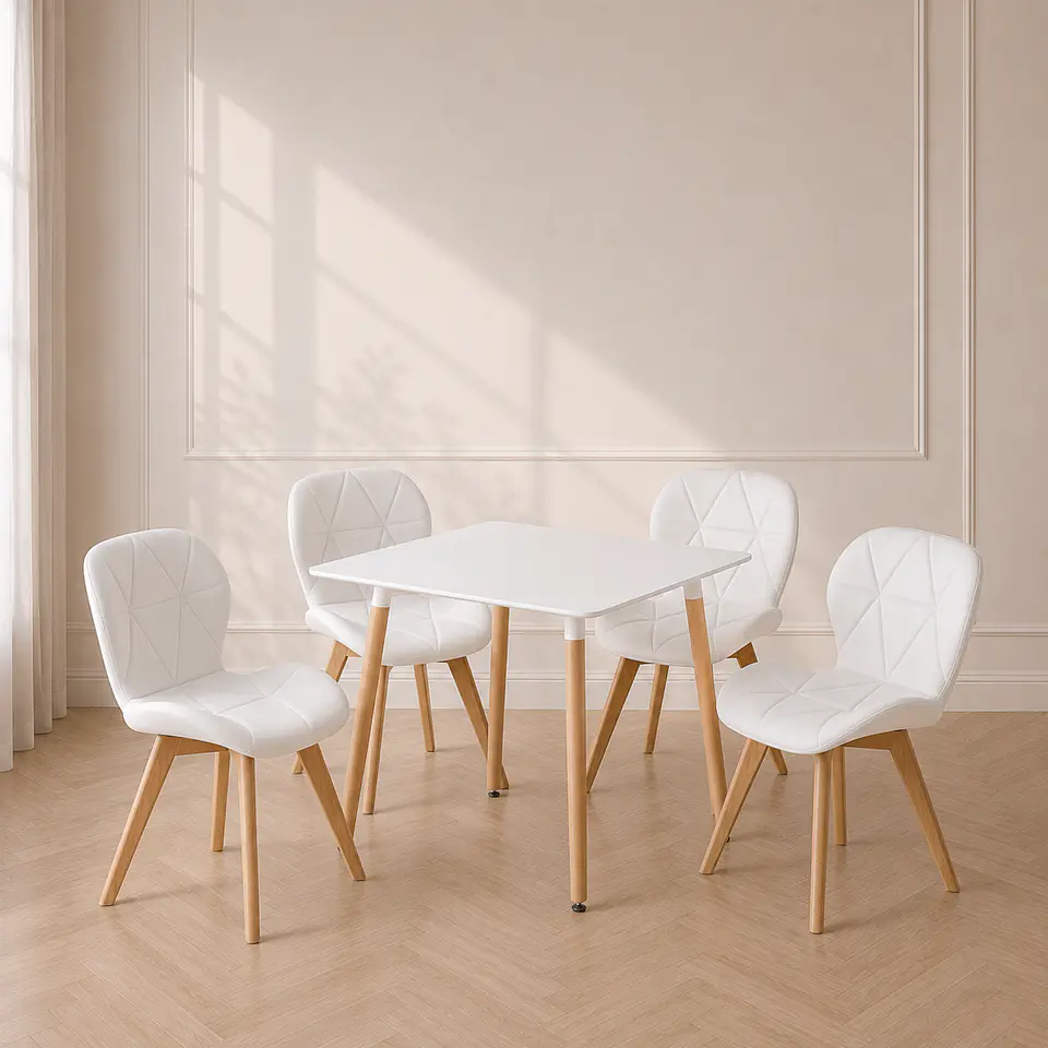 Mesa Cuadrada Eames MDF + 4 Sillas Mariposa Ecocuero Acolchadas- Comedor Cocina Living 1