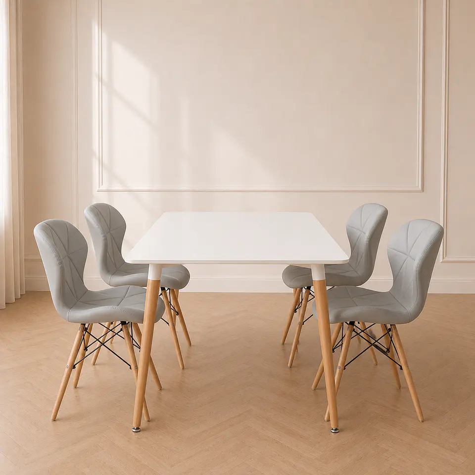 Mesa Rectangular eames MDF + 4 sillas mariposa eames acolchada- comedor 1