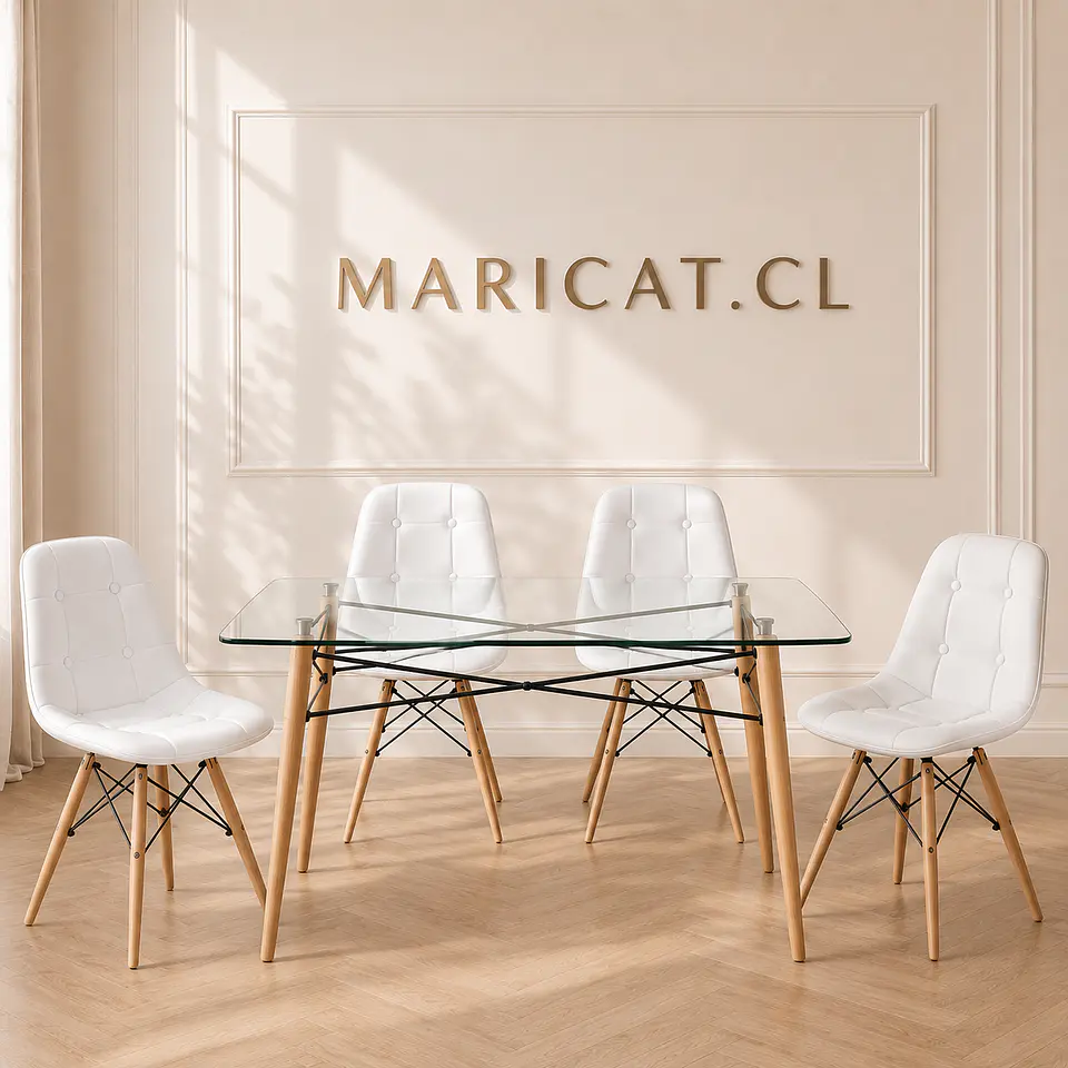 Mesa rectangular Europeo vidrio + silla capitone ecocuero- comedor 120cm 3