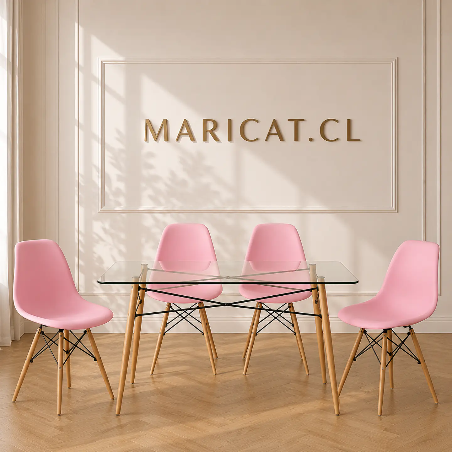 Comedor Rectangular Europeo Vidrio + 4 Sillas Eames polipropileno – Mesa 140x90cm 6