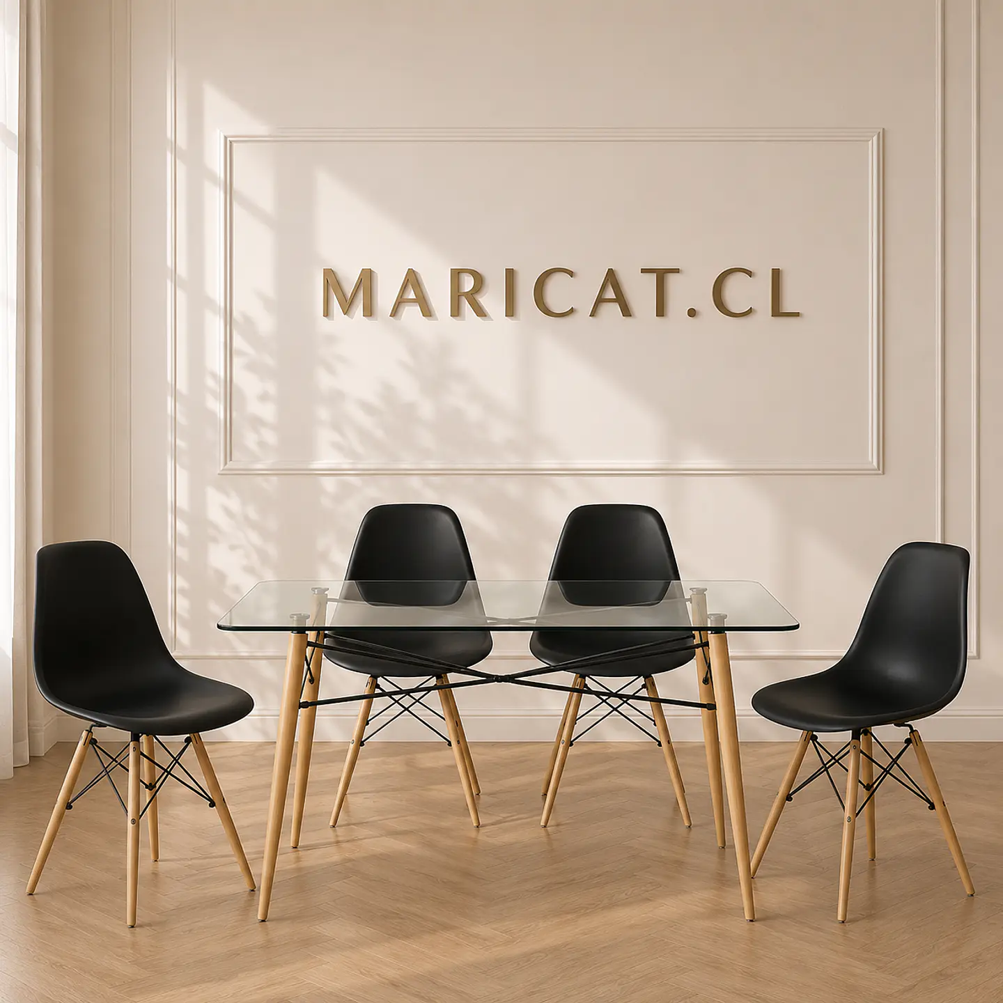 Comedor Rectangular Europeo Vidrio + 4 Sillas Eames polipropileno – Mesa 140x90cm 7