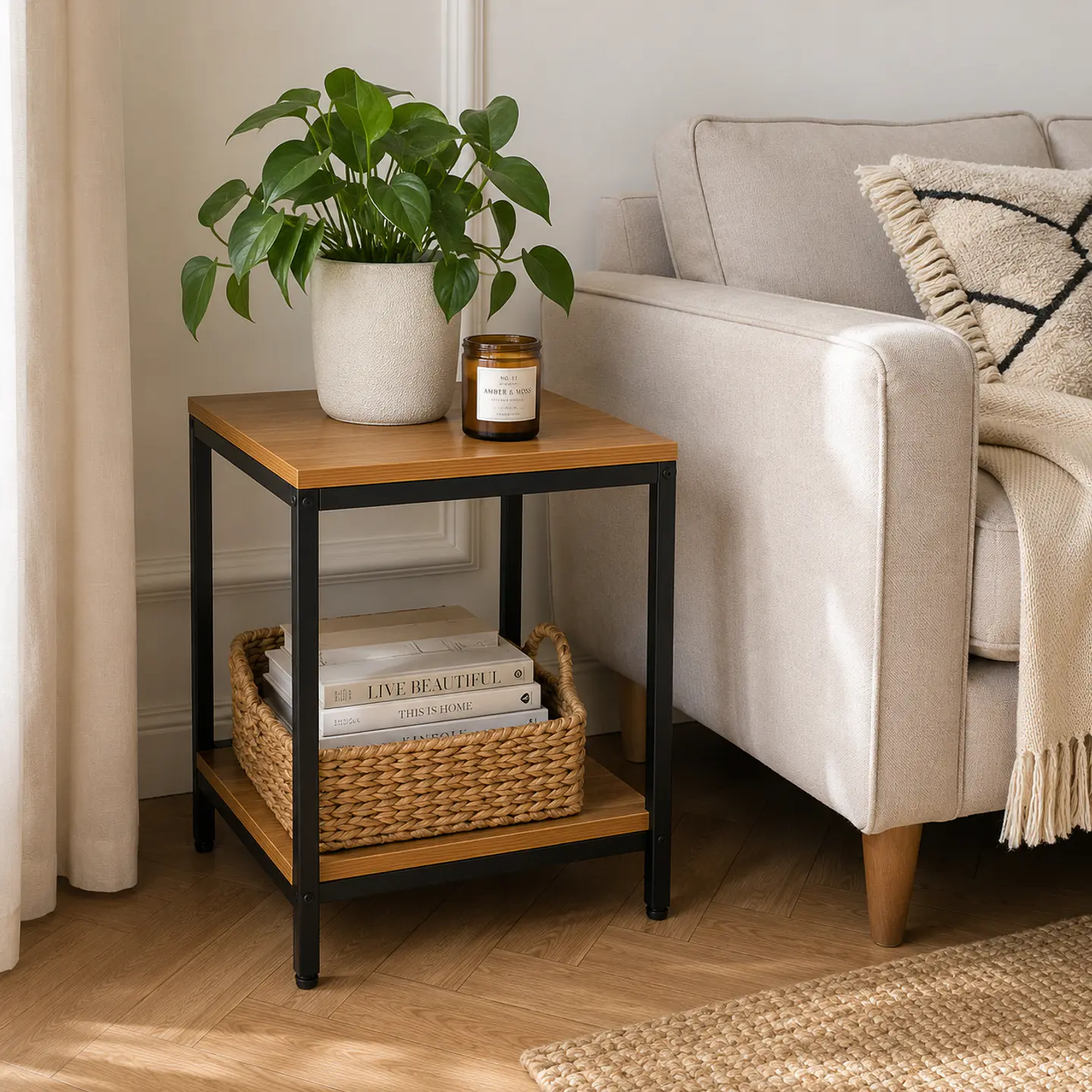 Mesa Lateral multiuso dos Niveles MDF Metal Living Dormitorio 2