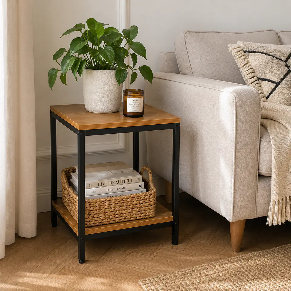 Mesa Lateral multiuso dos Niveles MDF Metal Living Dormitorio 2
