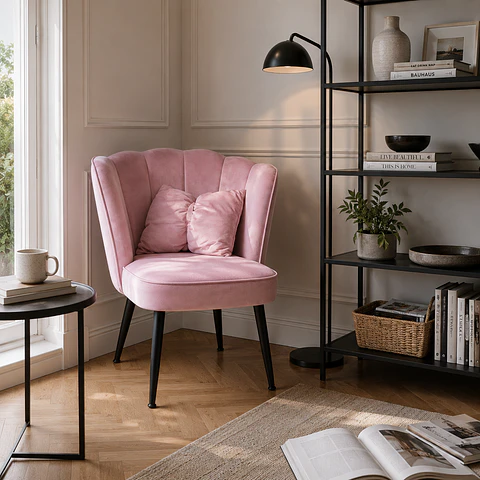 Sitial Queen velvet Rosa estructura negro reforzada - comedor living