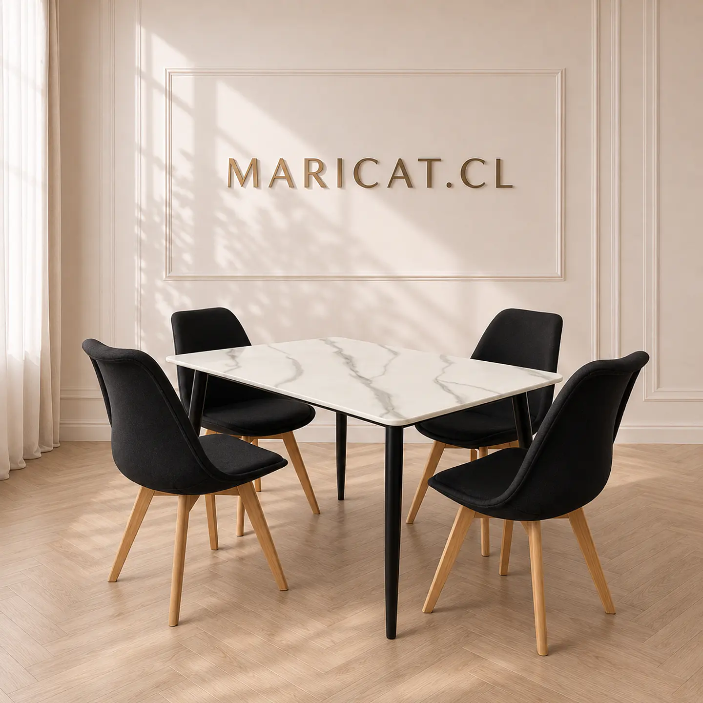 Comedor mesa Múnich silla tulip Lino negro 1