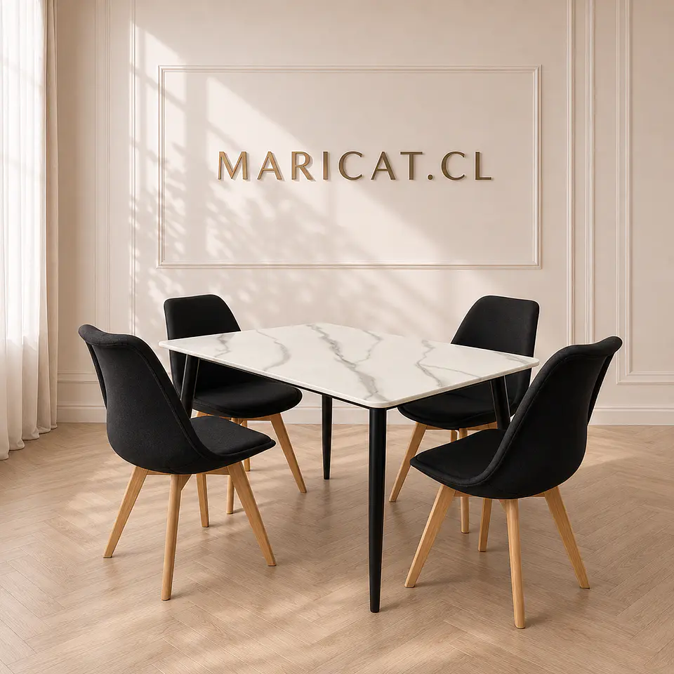 Comedor mesa Múnich silla tulip Lino negro 1