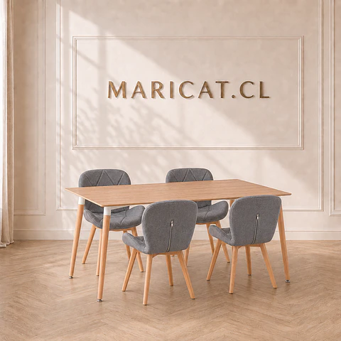 Mesa Rectangular eames Wood + 4 Sillas Mariposa Lino- comedor 130cm