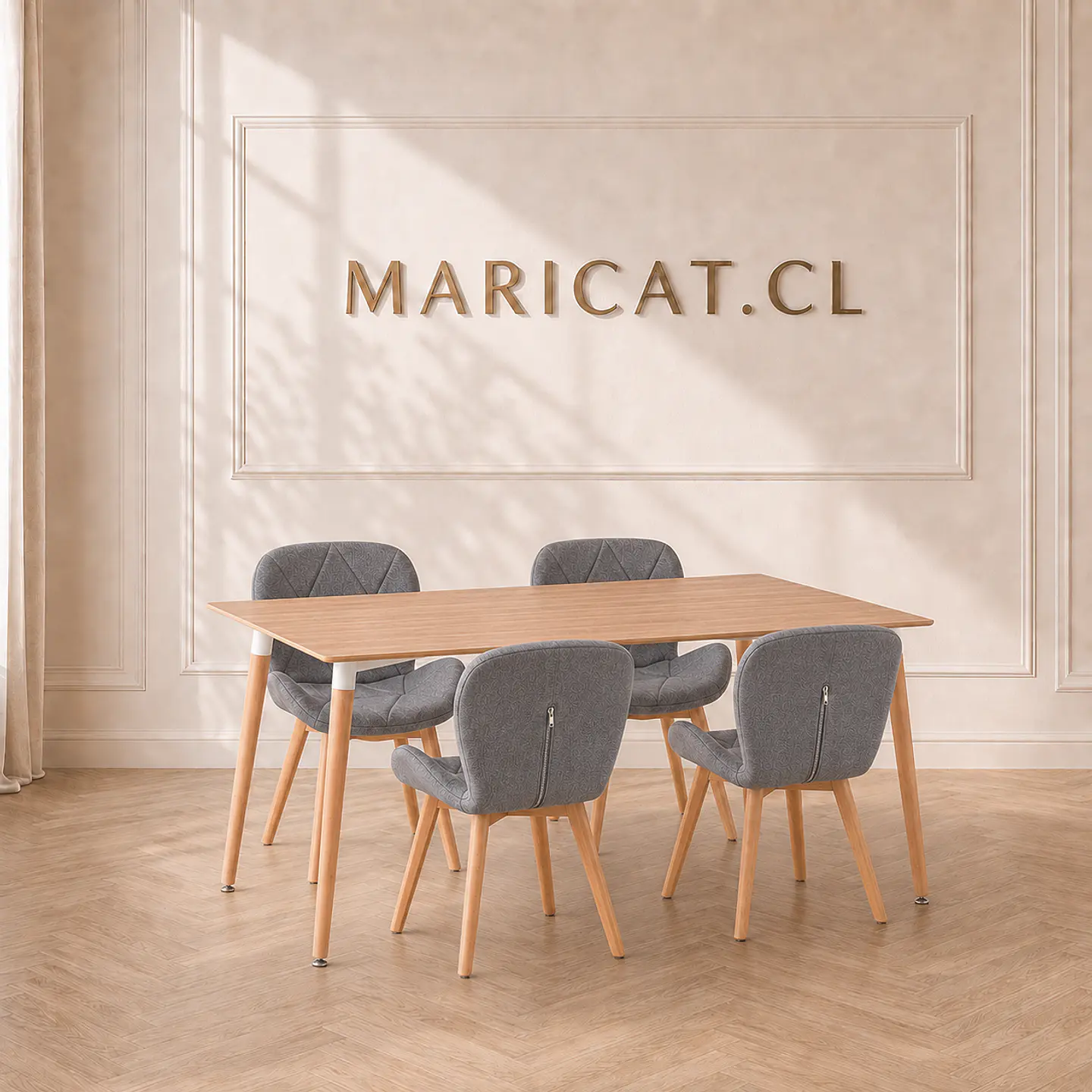 Mesa Rectangular eames Wood + 4 Sillas Mariposa Lino- comedor 130cm 1