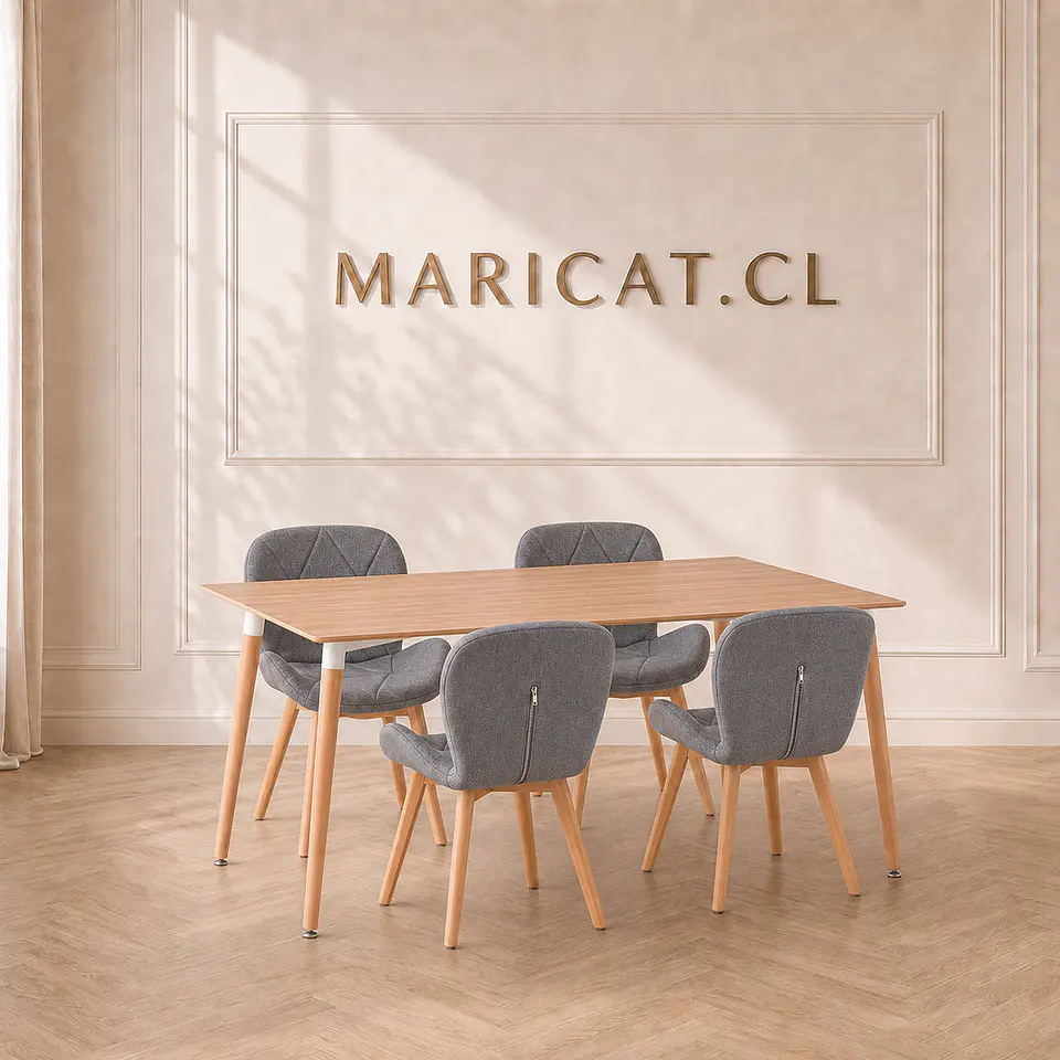 Mesa Rectangular eames Wood + 4 Sillas Mariposa Lino- comedor 130cm 1