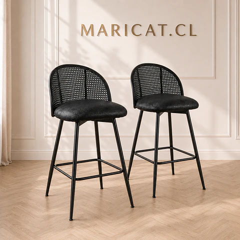 Set 2 Taburete Bar Regulable Industrial Eco Cuero Negro-cocina 