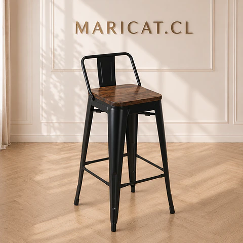 Pack 4 Taburete Bar Tolix metal Negro con Madera Oscura - cocina restaurant terraza eventos