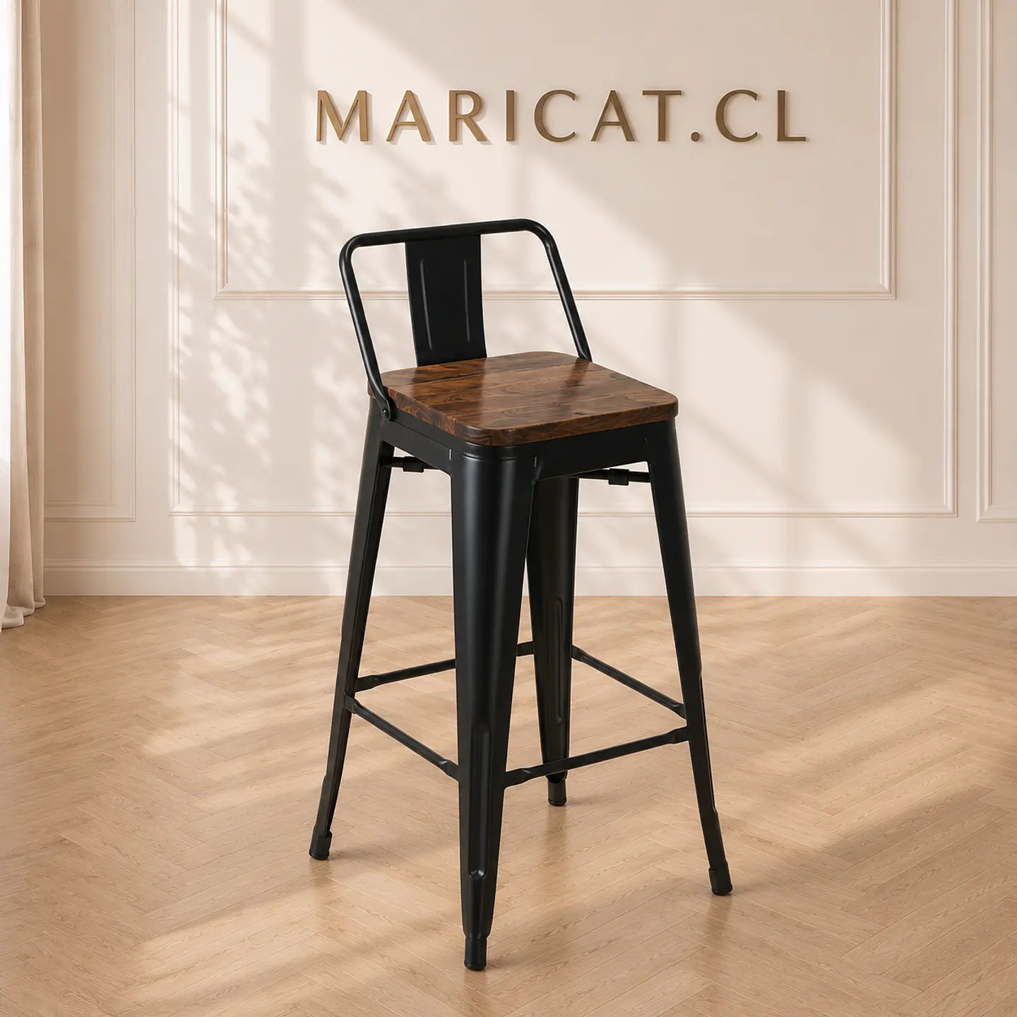 Pack 4 Taburete Bar Tolix metal Negro con Madera Oscura - cocina restaurant terraza eventos 2