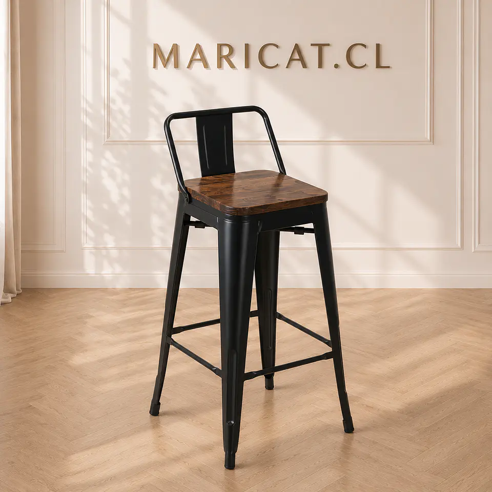 Pack 4 Taburete Bar Tolix metal Negro con Madera Oscura - cocina restaurant terraza eventos 2