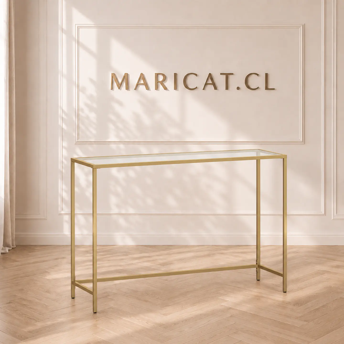 Arrimo Rectangular chic Gold Vidrio Templado Metal -Living Recibidor Dormitorio 1