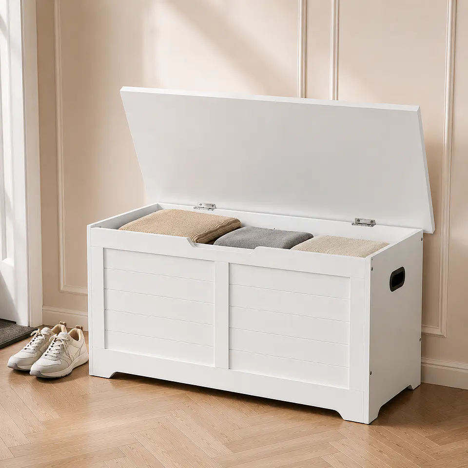Banqueta Baúl Saf MDF Blanco Almacenaje Dormitorio Living Recibidor 4