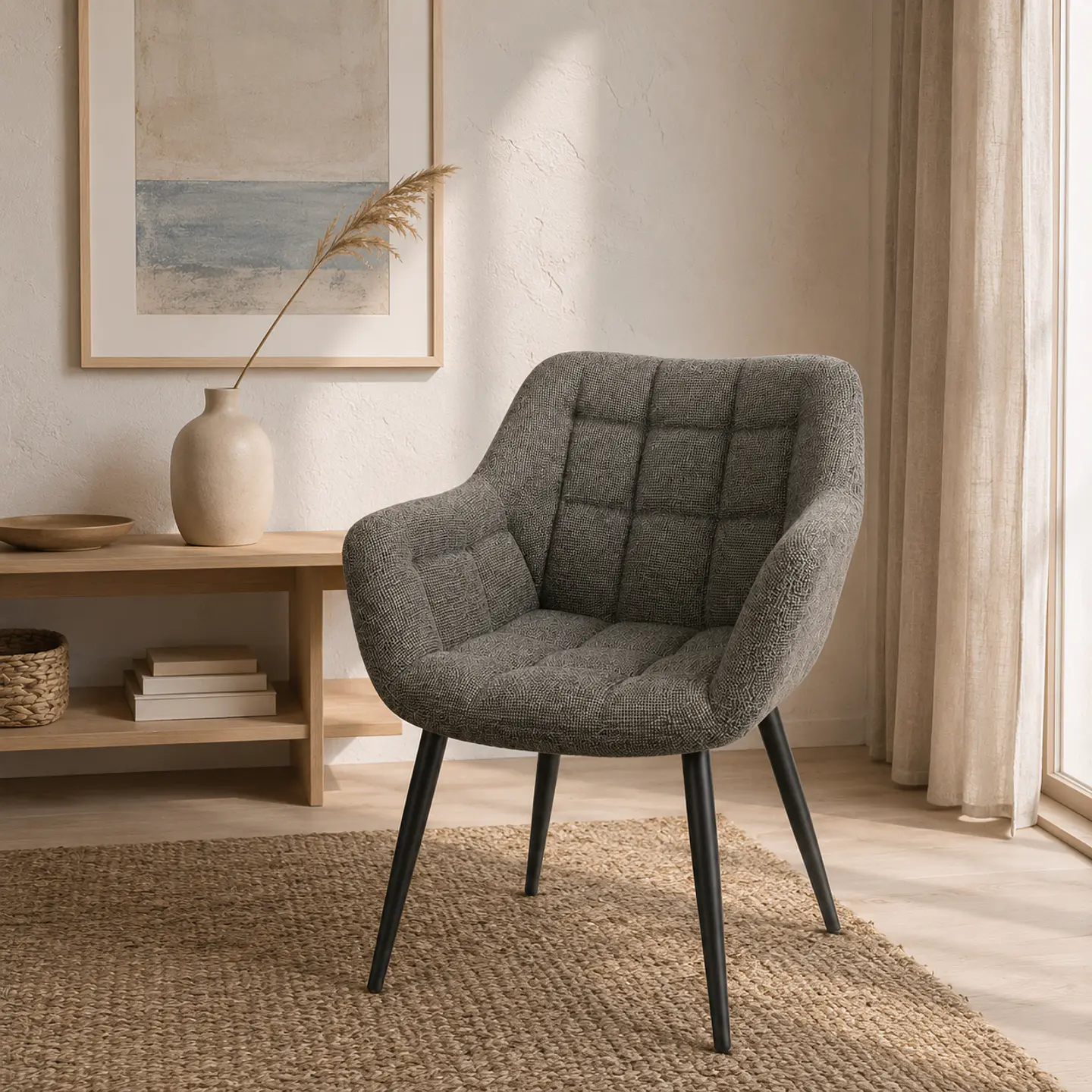 Sitial Butaca Arpillera acolchado Gris oscuro con estructura reforzada -Living comedor recepcion 4