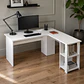 Escritorio Lumar en L Blanco MDF con Repisas Home Office Oficina - Miniatura 2