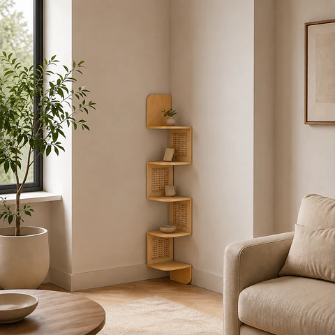 Estante Esquinero Greve ZigZag MDF 5 Niveles wood-Living Dormitorio