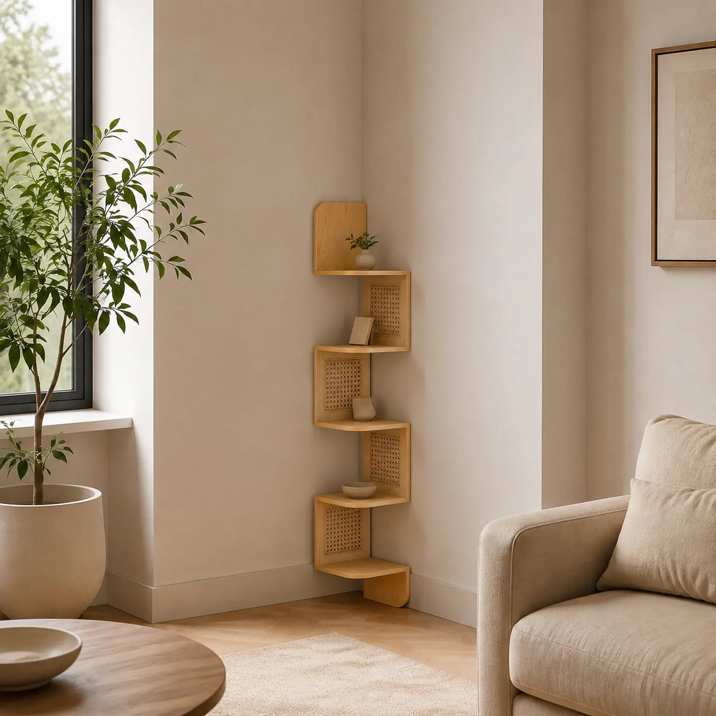 Estante Esquinero Greve ZigZag MDF 5 Niveles wood-Living Dormitorio 2
