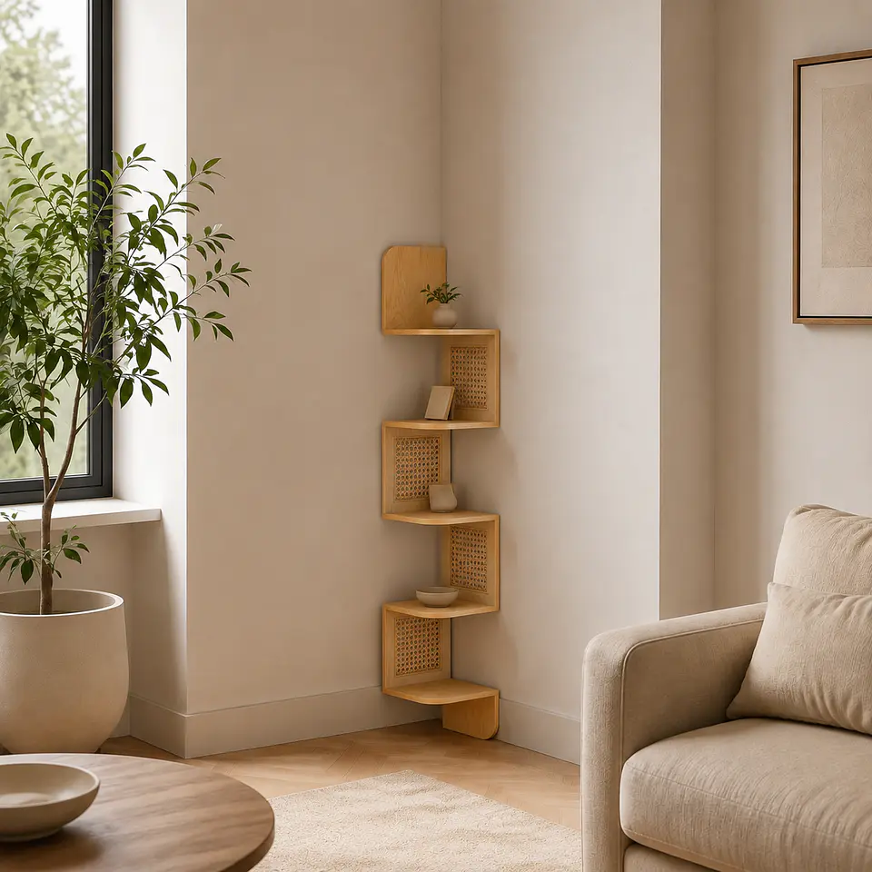 Estante Esquinero Greve ZigZag MDF 5 Niveles wood-Living Dormitorio 2
