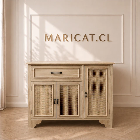 Aparador Buffet Alto Siena Rattan Madera Liviana rustica- Comedor Living Recepción