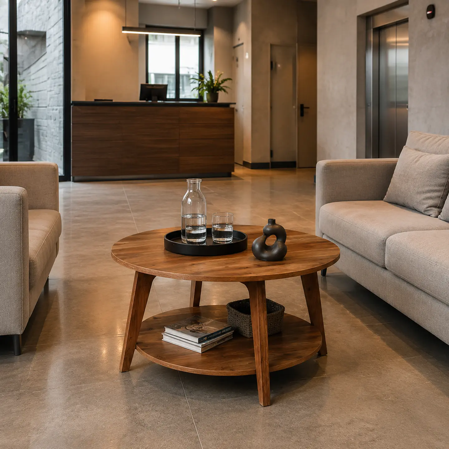Mesa de Centro Redonda Kolen MDF dos niveles- recepcion oficina living 2